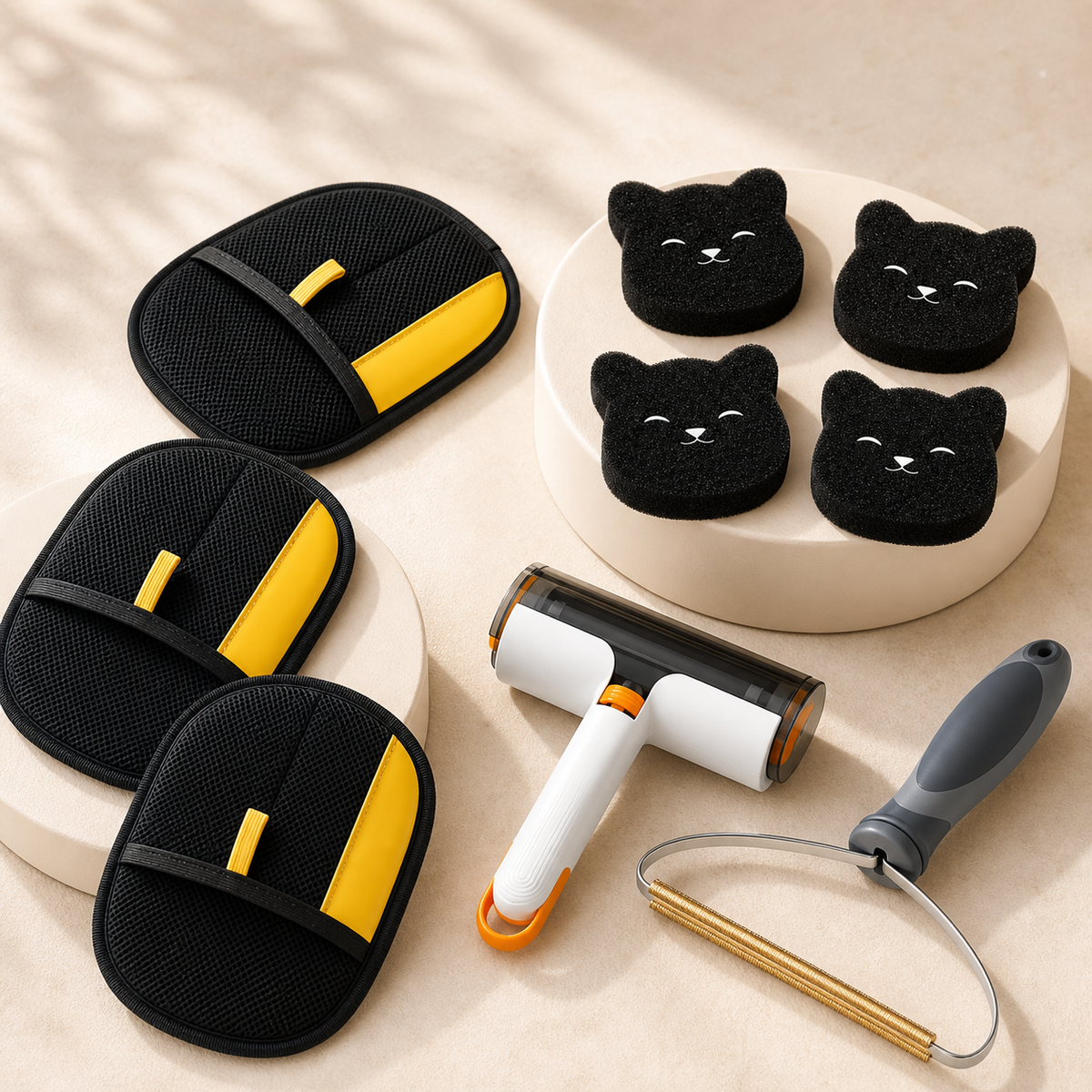 Kit Balù Premium arancione: tre panni-guanto, quattro spugne, raschietto e roller